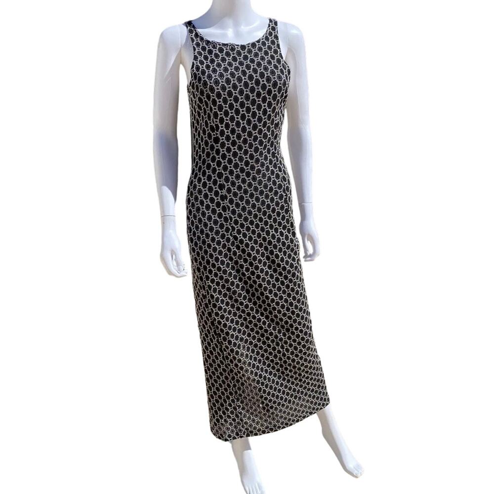 Vintage Maxi Dress Black Beaded Embroidered Sleeveless Slit 80s 90s Gothic - Picture 12 of 12